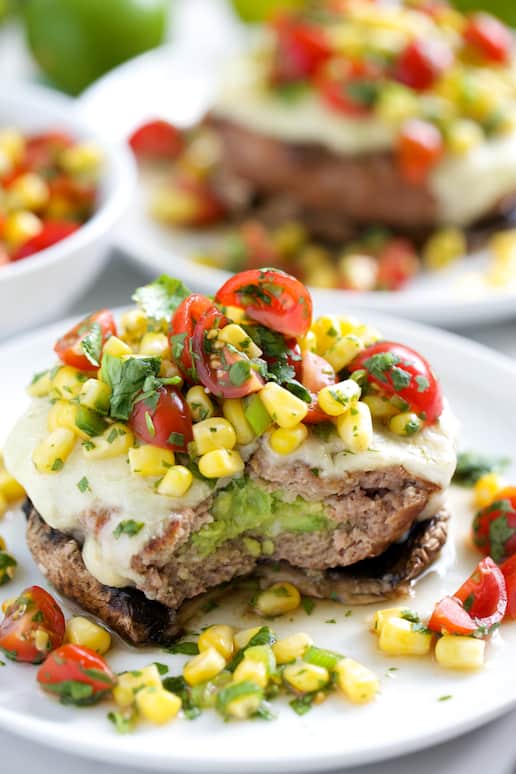 Secretly Stuffed: Mexican Turkey Burgers with Avocado & Fresh Corn Salsa